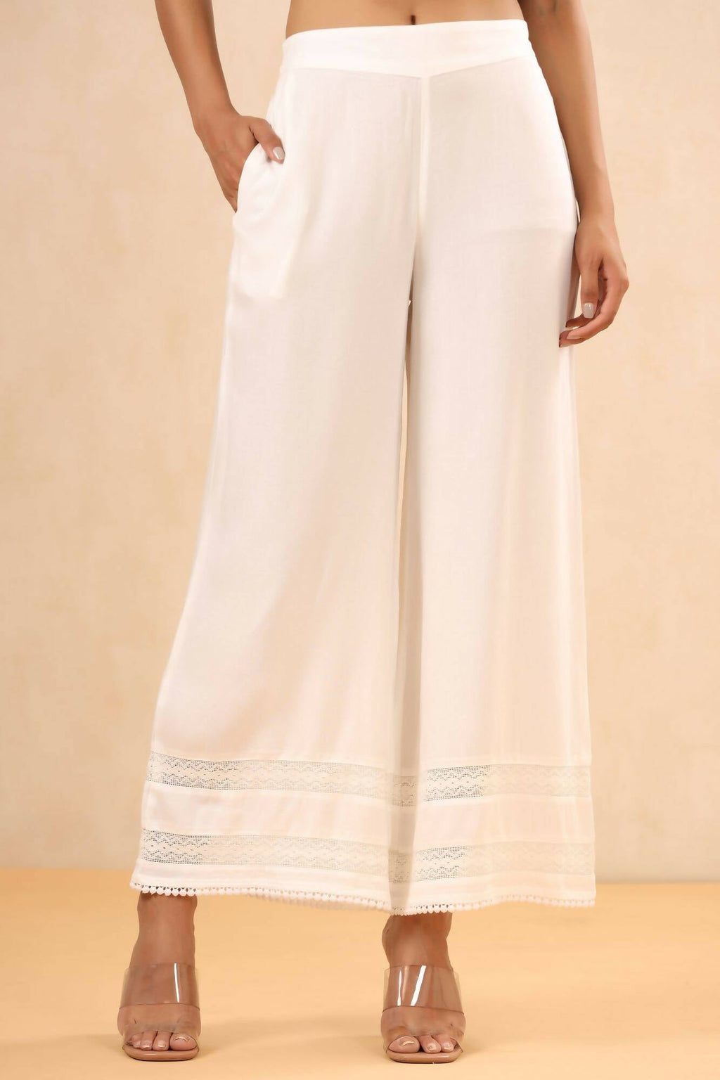 Juniper Women White Rayon Solid Straight Palazzo