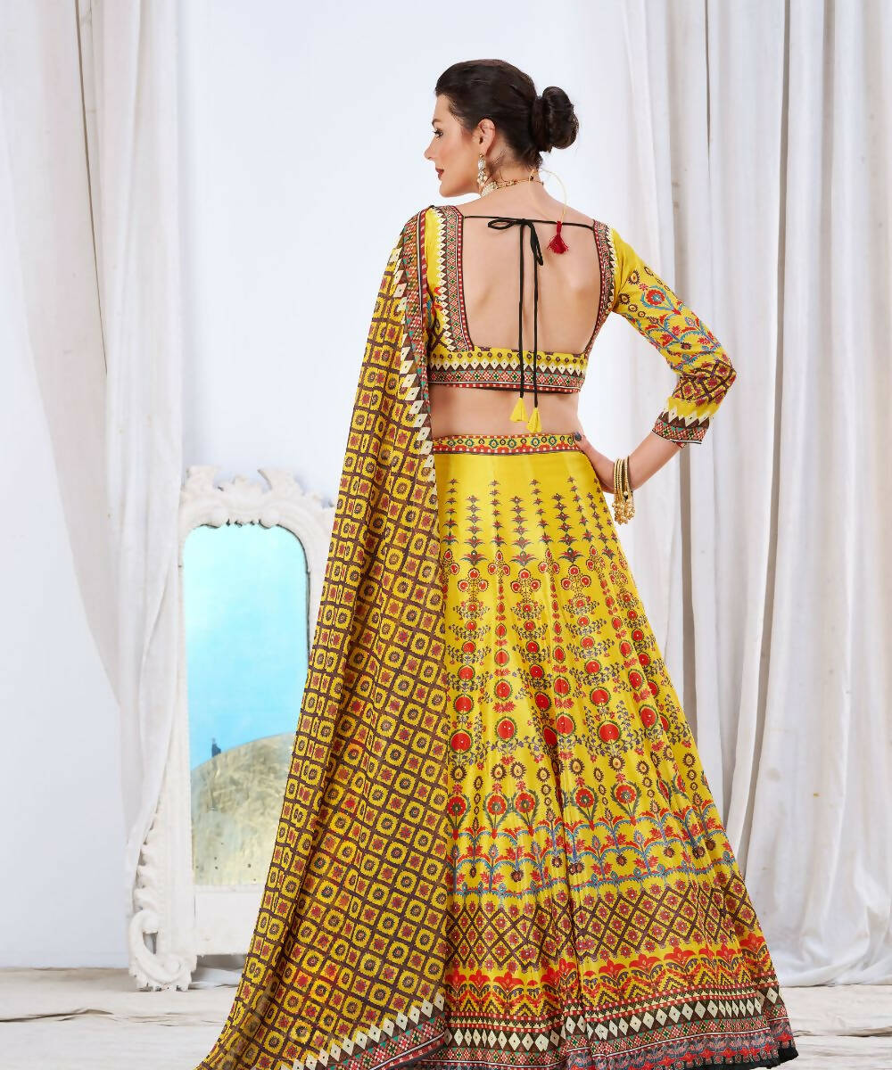 Wedding Designer Yellow Chinon Lehengha Choli - Anbazaar
