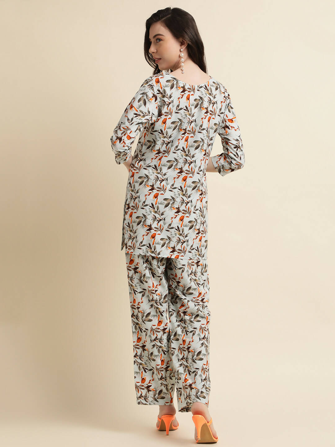 Grey Poly Crepe Digital Printed Top with Matching Bottom - Preeti