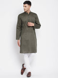 Even Apparels Green Men's Pure Cotton Kurta With Band Collar