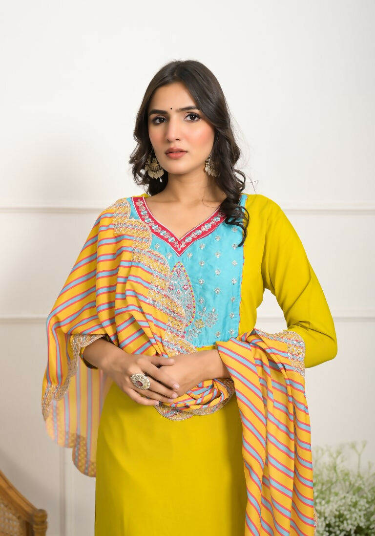 Festive Wear Ethnic Yellow Viscose Stitched Suit With Dupatta - Tanisha