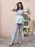 Light Blue Rayon Paisley Printed Top with Matching Bottom - Eesha