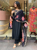 Yash Enterprise Black Rayon Embroidery Party Wear Suit Set