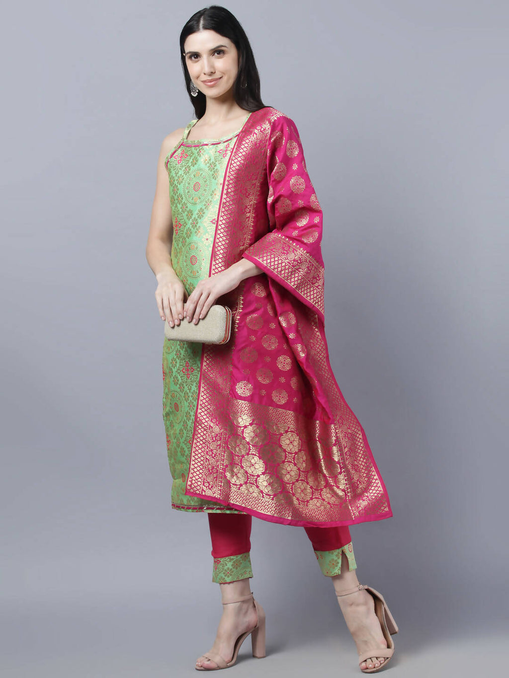 Myshka Women Green Ethnic Motifs Gotta Patti Kurta with Trousers With Dupatta Set