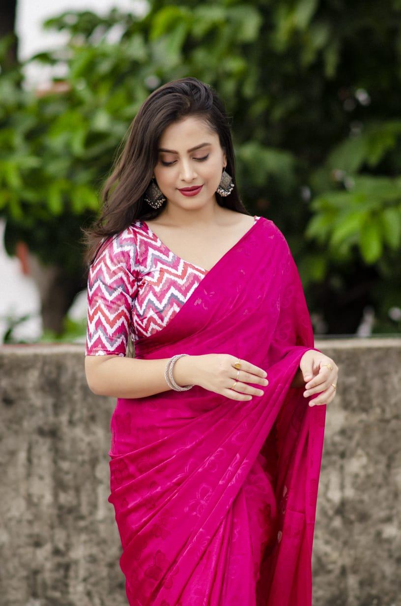 Rani Silk Blend Ethnic Motifs Saree with Unstitched Blouse - Hiral Fashion
