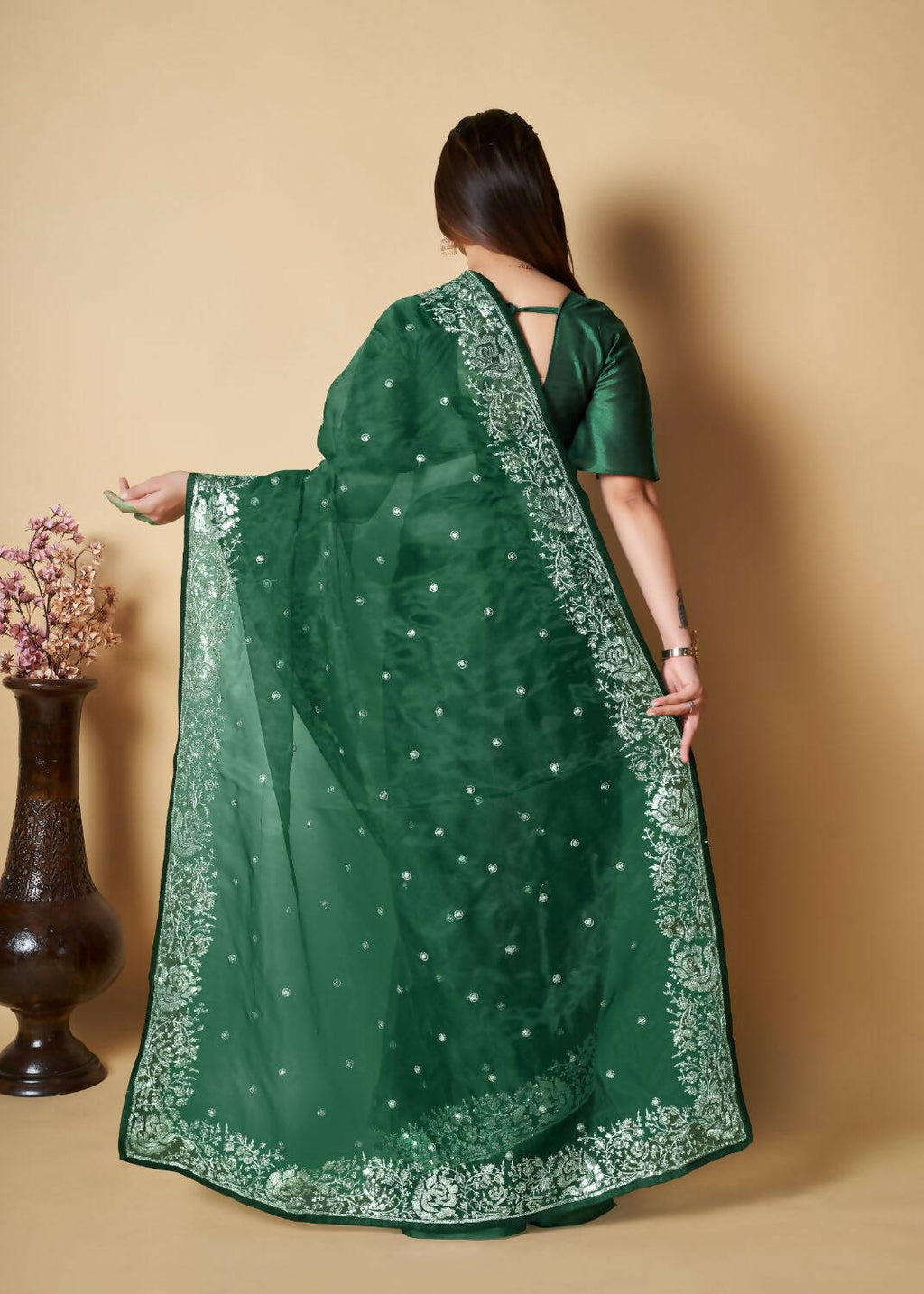 Vamsee Green Organza Saree