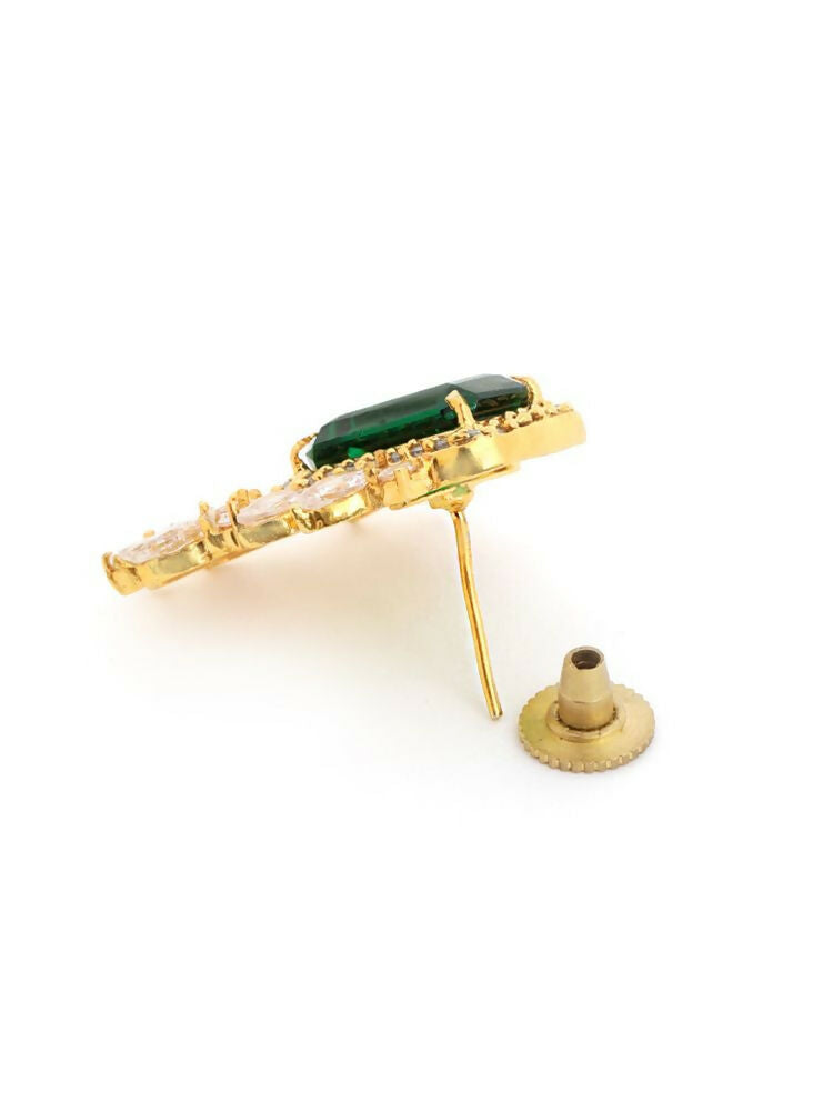 Nuyug 22K Gold Plated Emerald Fern Muse Stud Earrings
