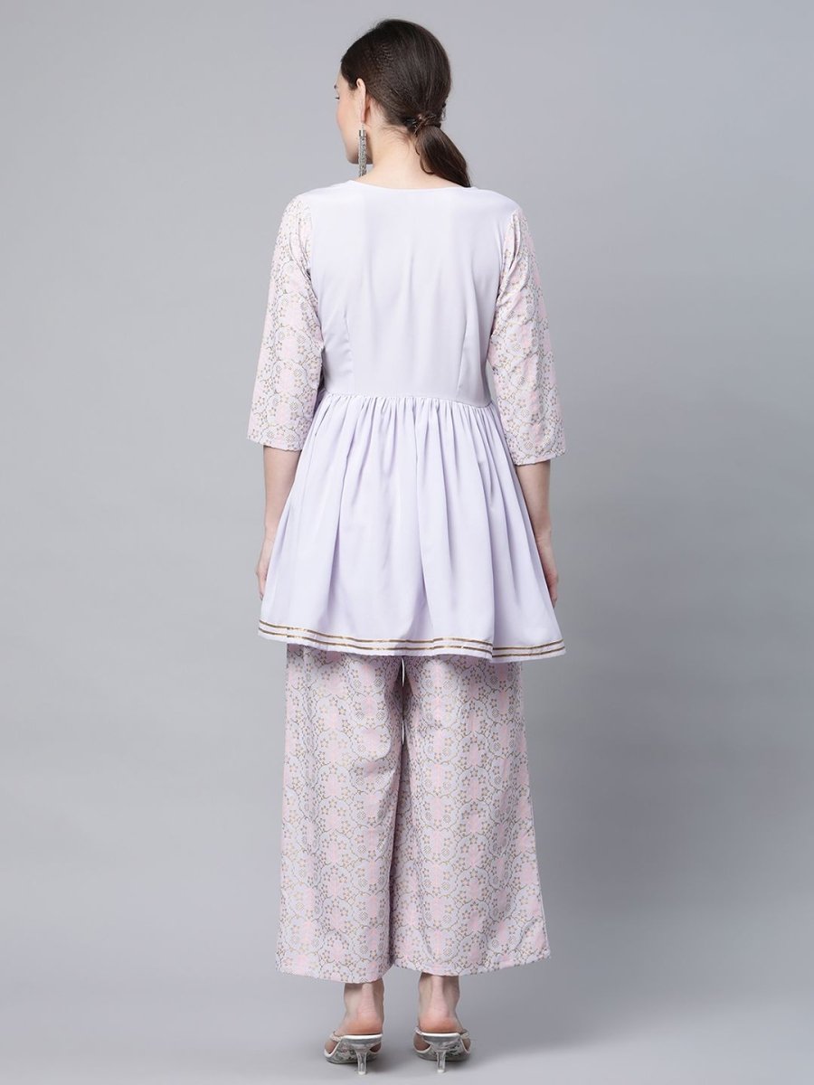 Ahalyaa Women Lavender Crepe Printed Kurta Palazzo Set