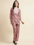 Peach Poly Crepe Digital Printed Top with Matching Bottom - Preeti
