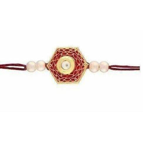Gold-Polished Pearl and Stone Rakhi