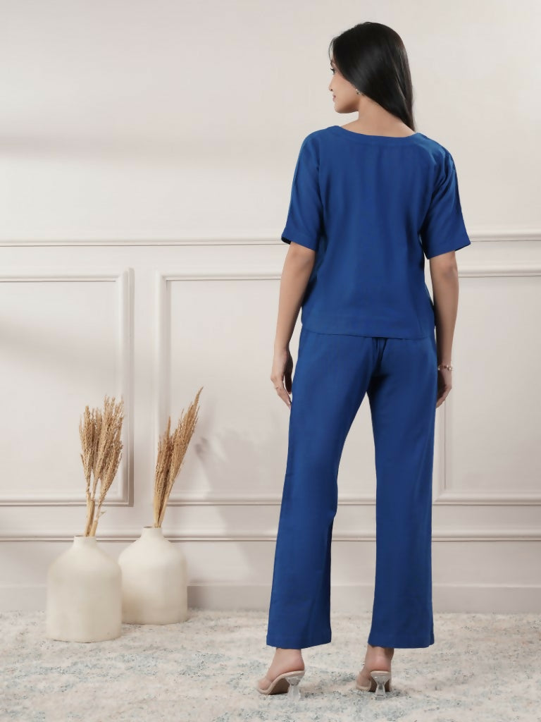 Joban Fashion Women's Royal Blue Co-Ord Set V Neck
