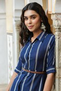 Juniper Women's Navy Rayon Staple Printed A-Line Dress