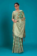 Sea Green Soft Organza Woven Design Saree with Unstitched Blouse Piece - Zaara