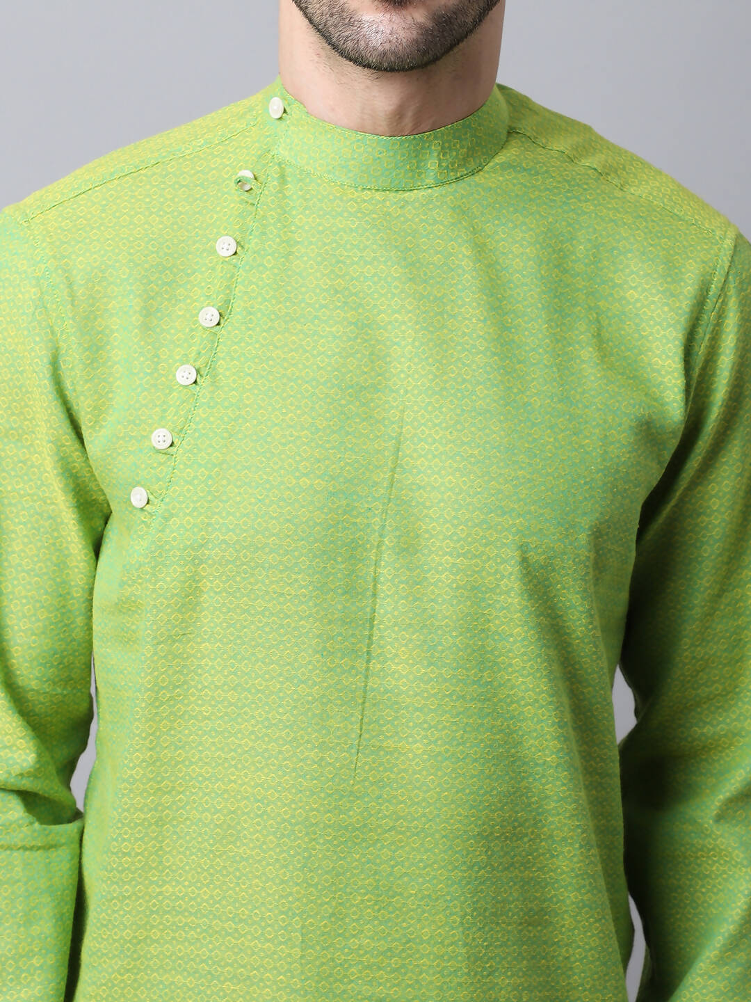 Even Apparels Green Pure Cotton Men's Kurta With Side Placket (SLD1193)