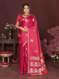 Joban Fashion Pink Floral Motifs Banarasi Silk Sarees