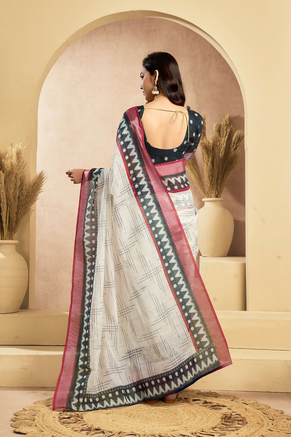 Vastranavya Digital Printed Linen Ready To Wear Pocket Saree with Unstitched Blouse