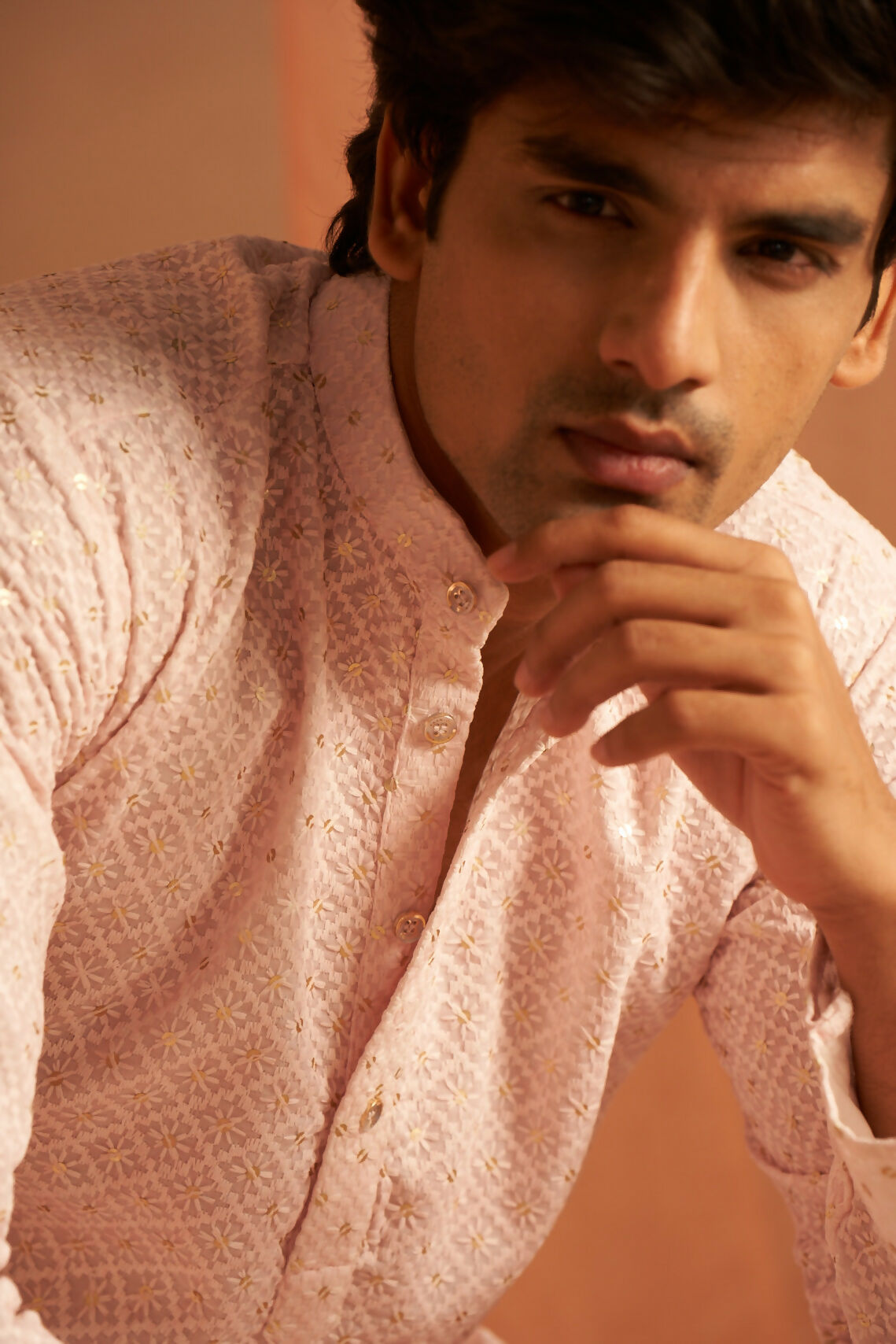 Pink Viscose Chikankari Embroidery Work Men's Kurta Set - Mahotsav