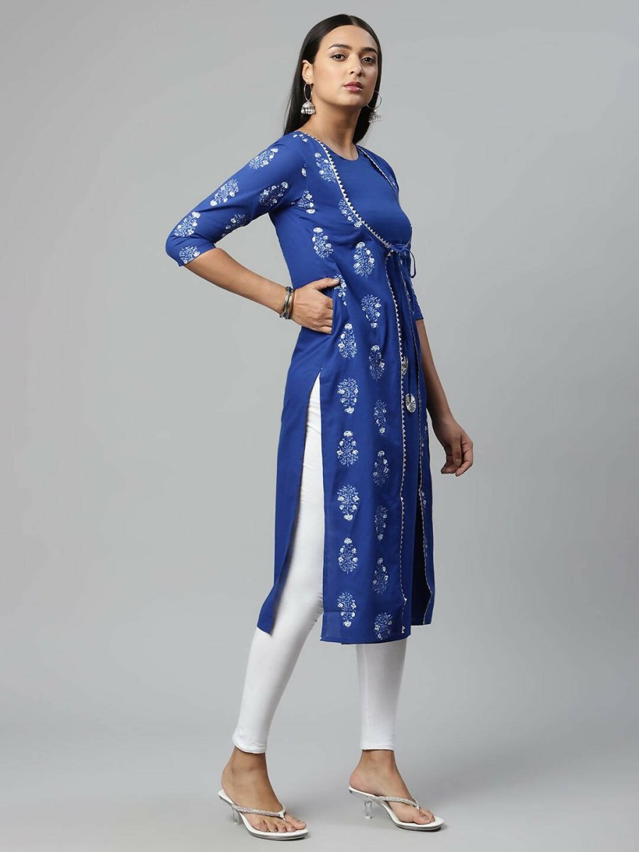 Ahalyaa Womens Beautiful Royal Blue Pure Cotton Printed Kurtas