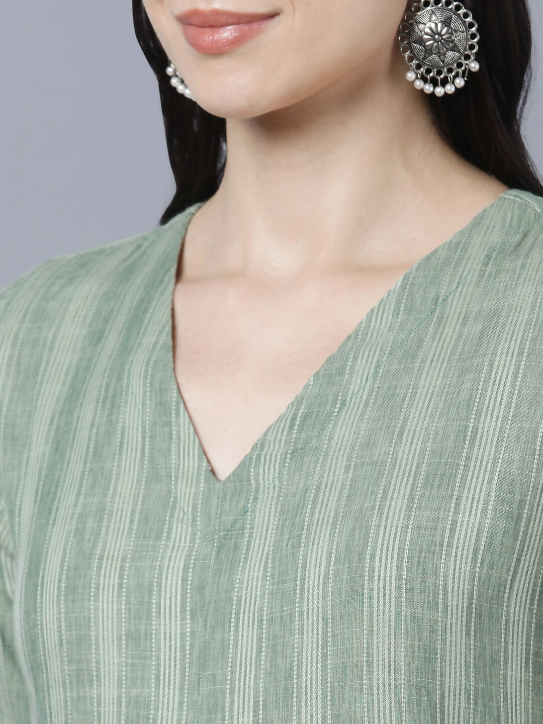 Myshka Stylish Green Cotton 3/4 Sleeve Women's Kurta Palazzo Set