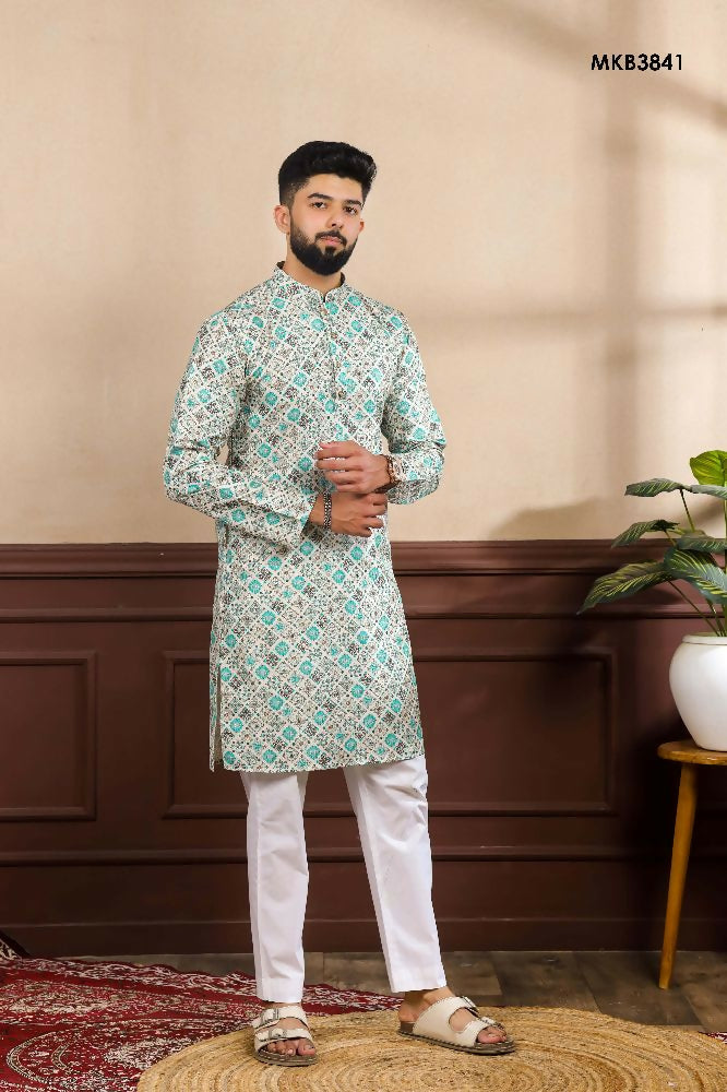 Blue Art Silk Digital Printed, Embroidery Work Kurta Set - Mahotsav