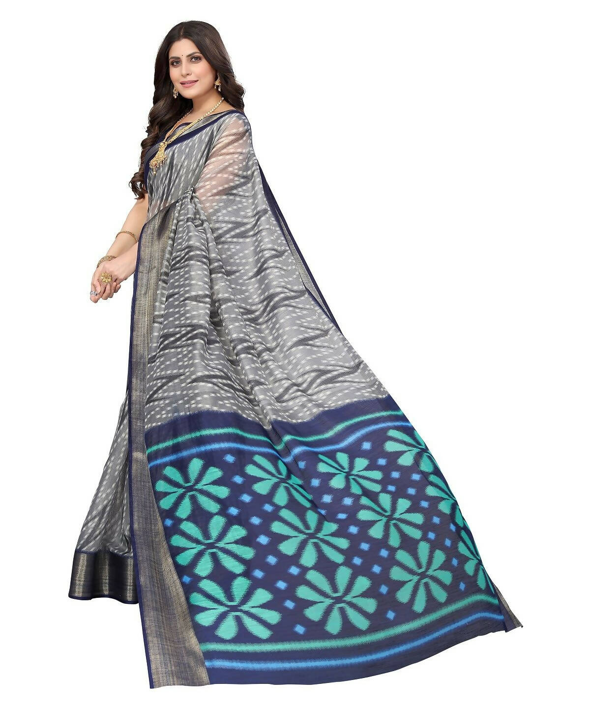Vamika Cotton Grey Jari Border Bollywood Style Saree (DINO GREY)