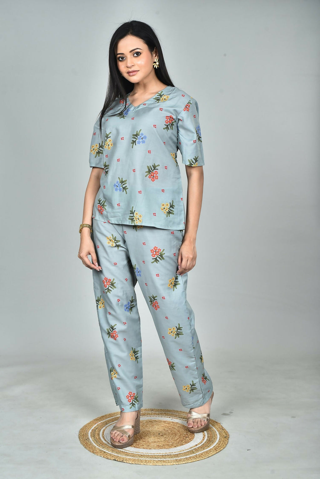 Morchari Digital Print Semi Muslin Co-Ord Set Top & Trouser-Multicolor