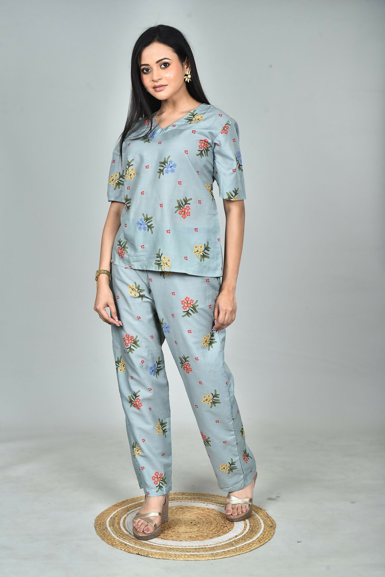 Morchari Digital Print Semi Muslin Co-Ord Set Top & Trouser-Multicolor