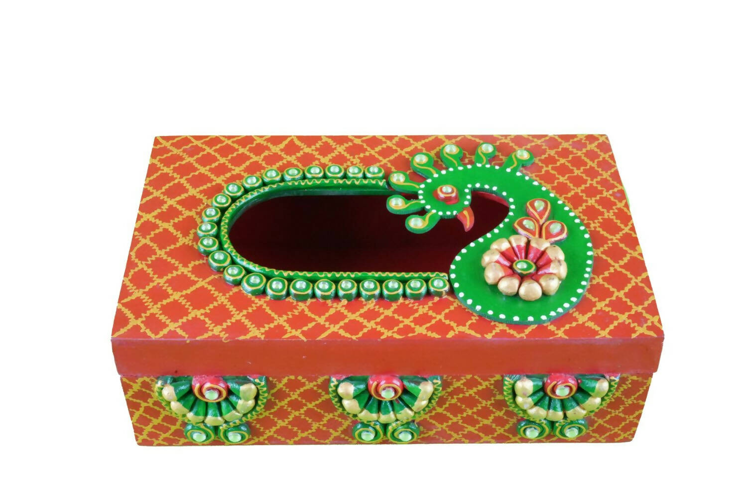 Kundan HandiKrafts Mdf Tissue Box - Red And Yellow