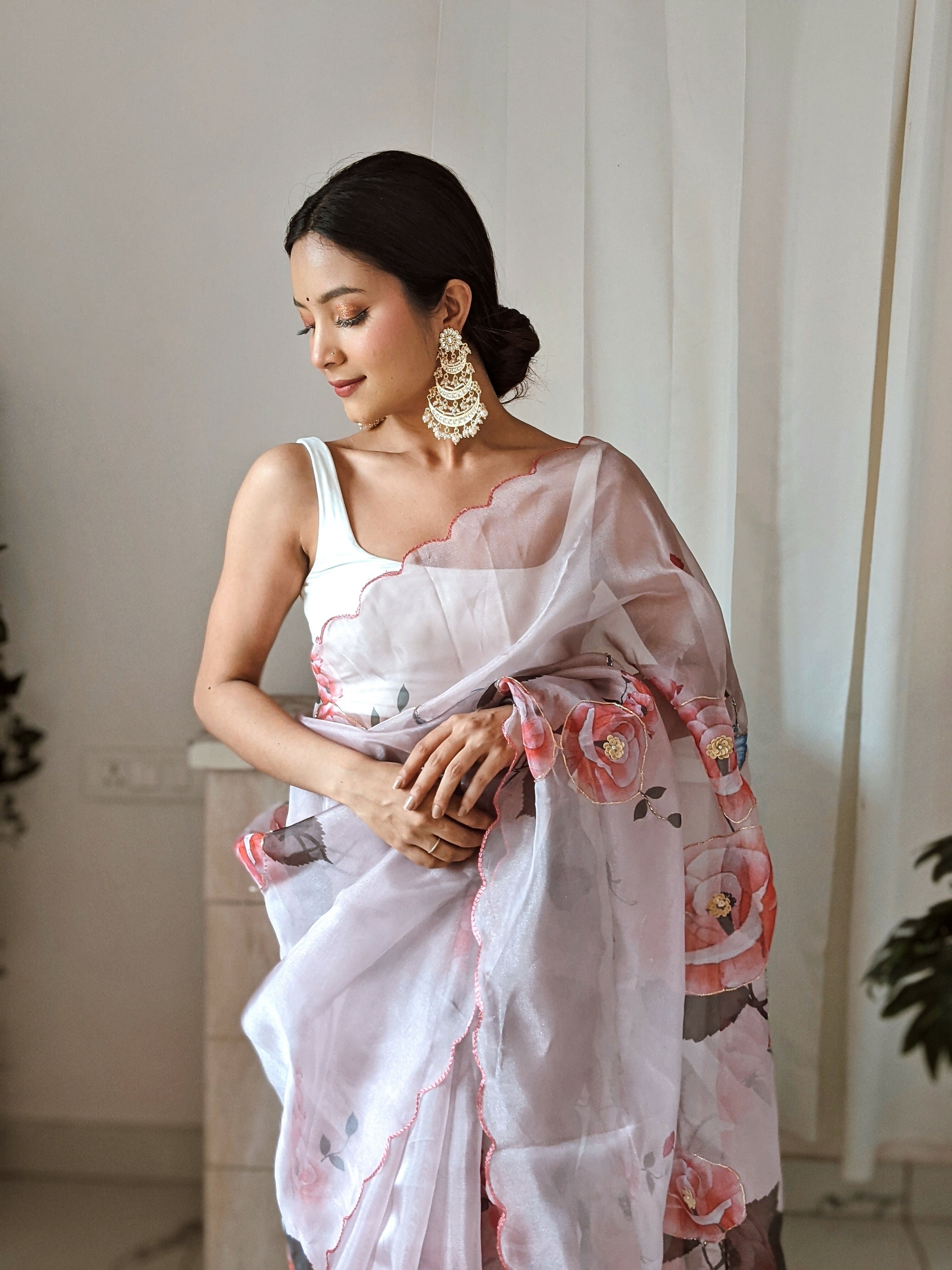 Vamsee Pinki Khatali Baby Pink Organza Saree