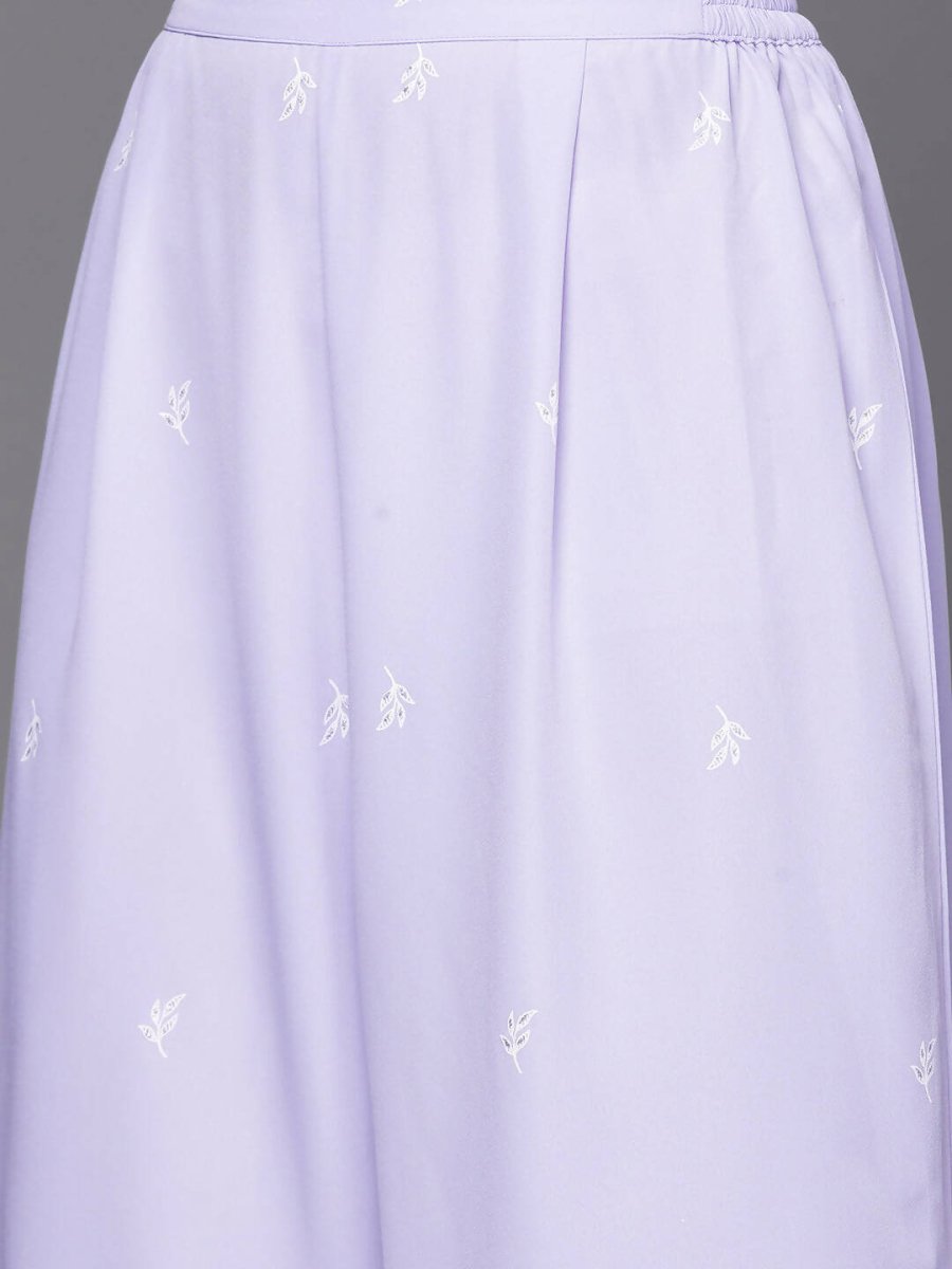 Ahalyaa Lavender & White Floral Printed High Slit Sequined Kurta with Palazzos