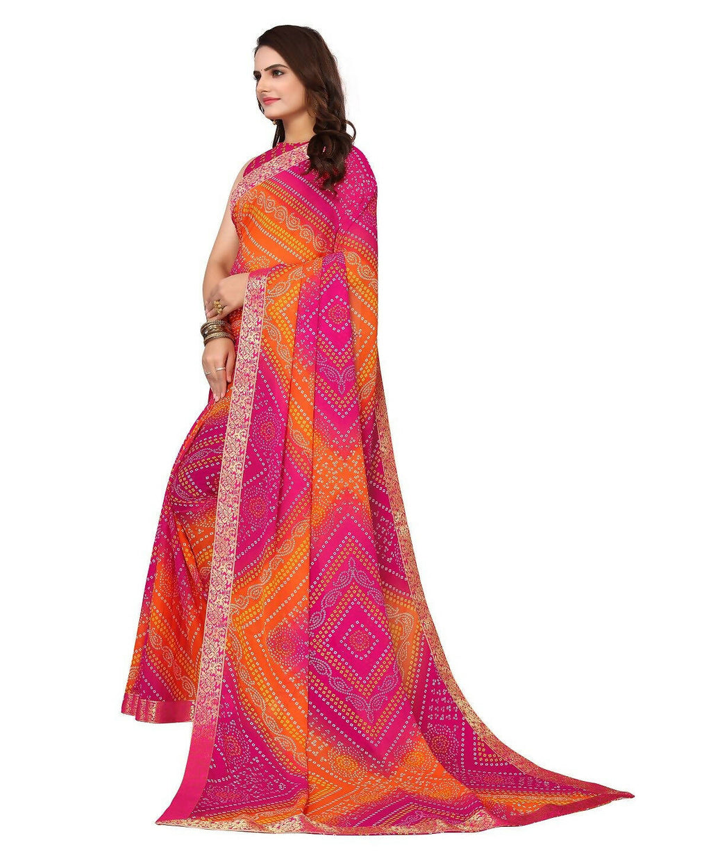 Vamika Pink Georgette Printed With Lace Saree (VERA PINK)