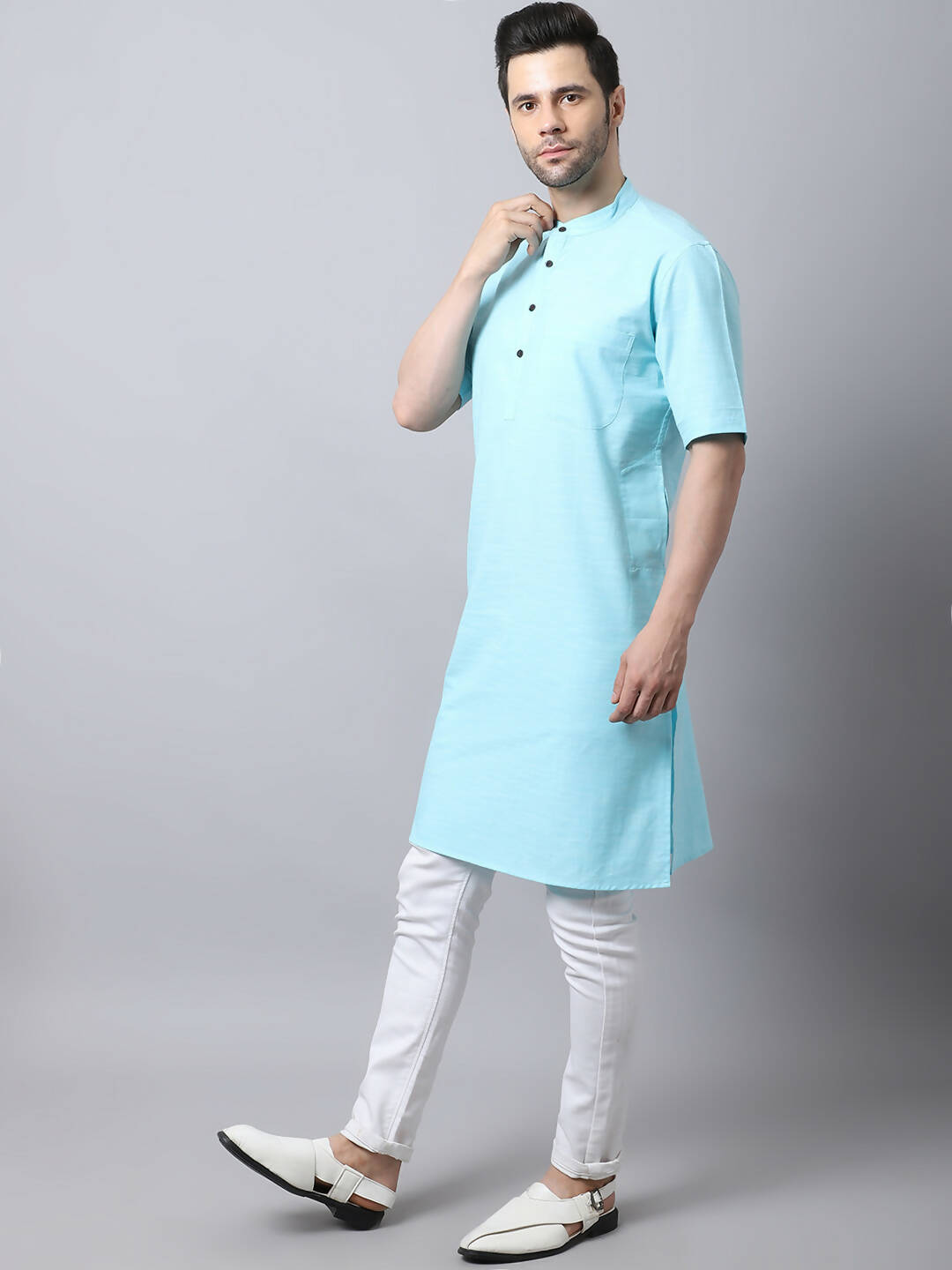 Even Apparels Black Pure Cotton Men's Kurta With Band Collar