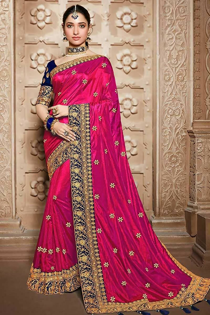 Vamika Pink Embroidery Sana Silk Saree