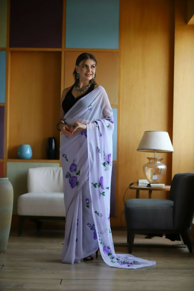 Vamsee Laxmi Purple Georgette Saree