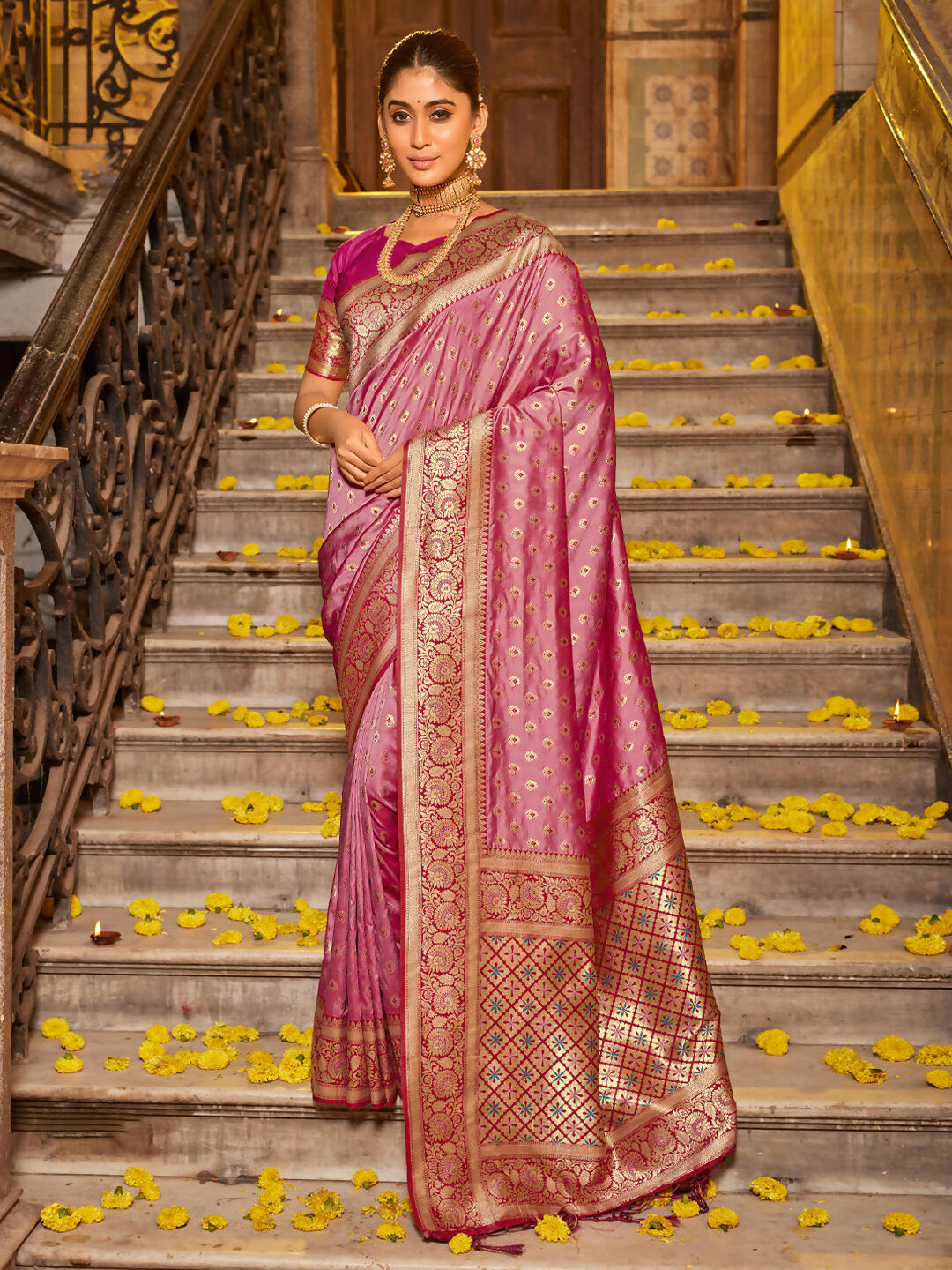 Shree Shyam Fashion Banarasi Silk Light Pink Saree