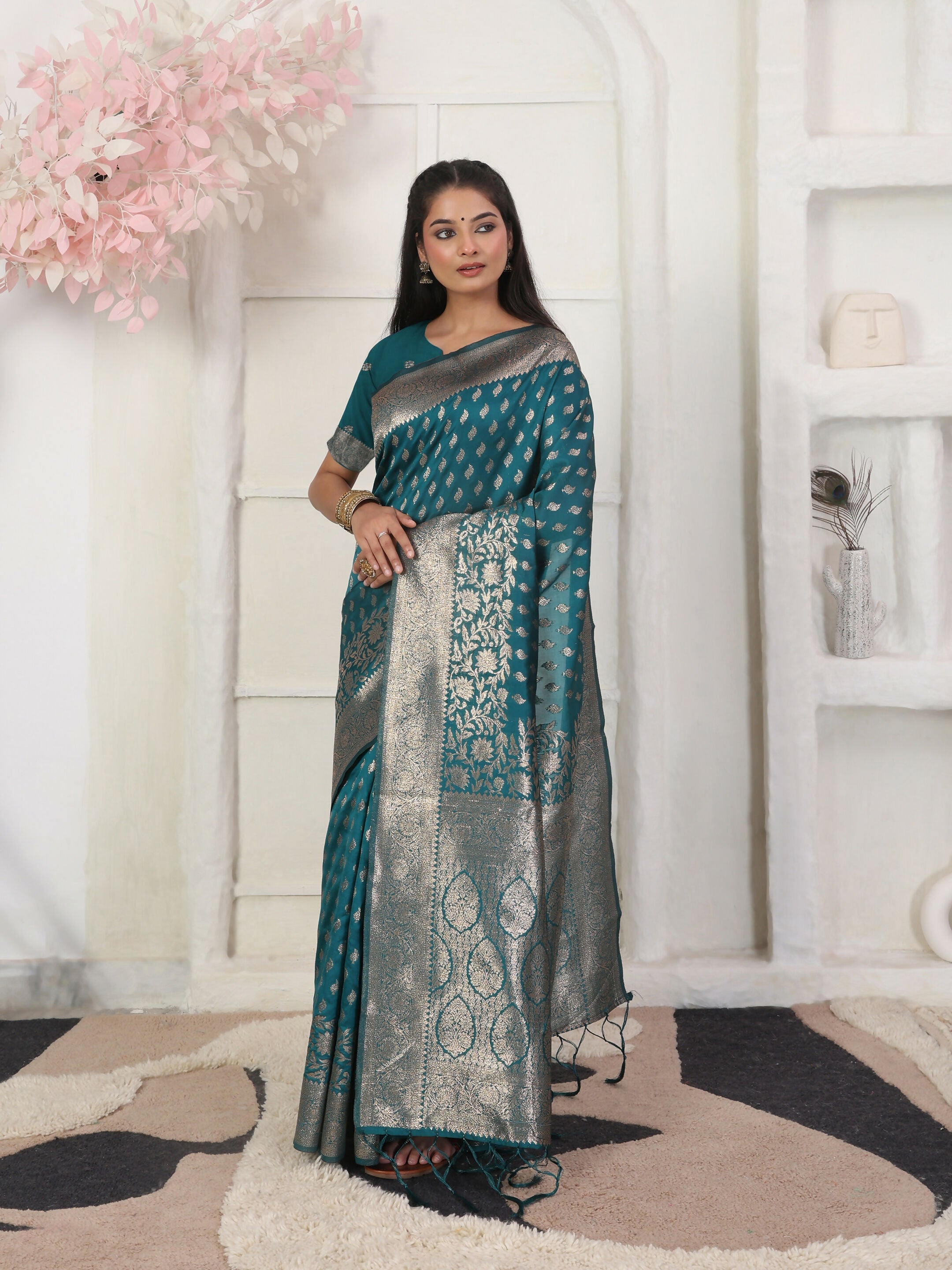 Shree Shyam Fashion Lichi Silk Rama Saree