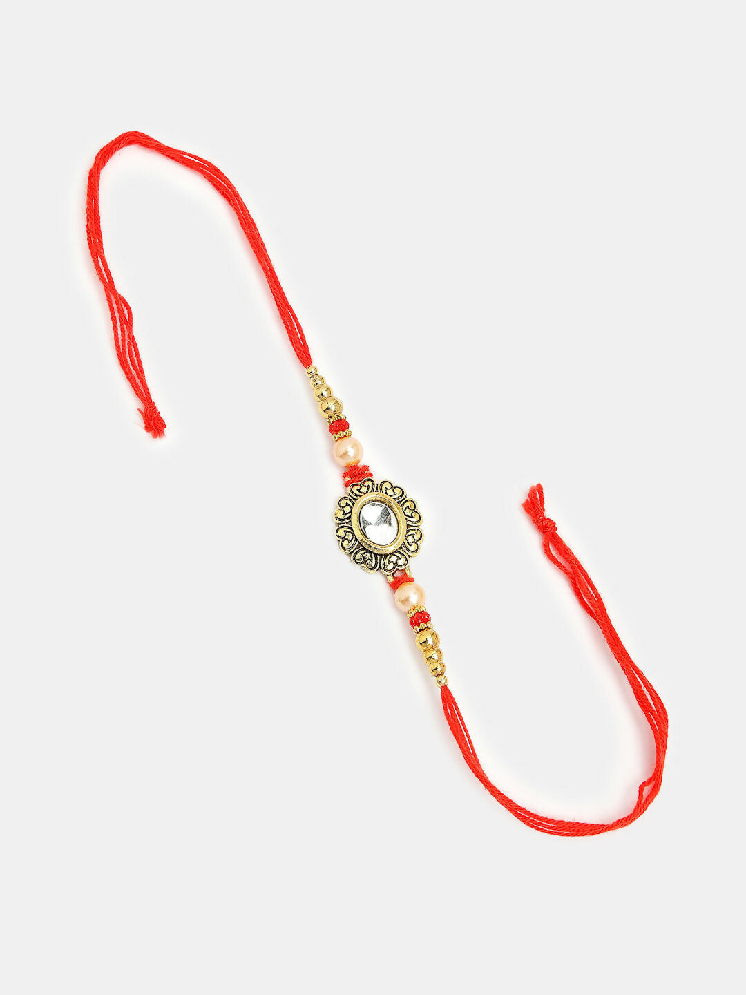 NVR Women & Men Set of 2 Gold & Red Kundan-Studded Bhaiya Bhabhi Rakhi With Roli Chawal