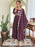 The52 Women Beautiful Vichitra Silk Fabric Flared Kurta, Pant and Dupatta Set
