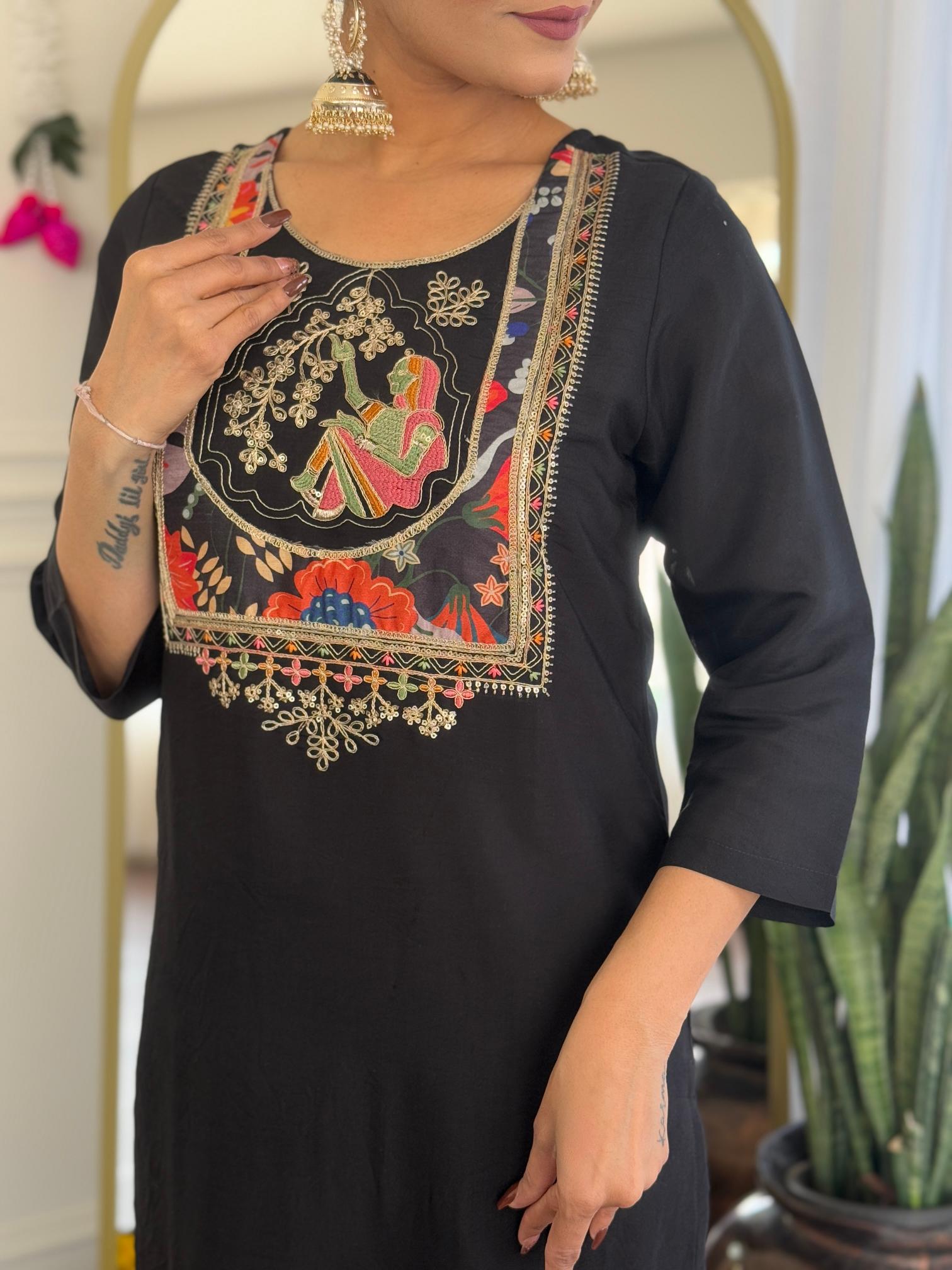 The52 Women's Viscose Chanderi Fabric Straight Kurta, Pant and Dupatta Set