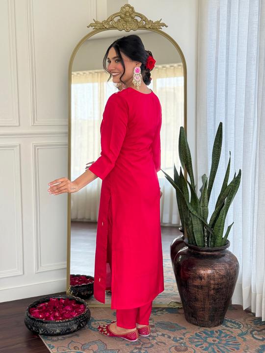 The52 Women Gorgeous Roman Silk Fabric Straight Kurta, Pant and Dupatta Set