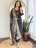The52 Women Gorgeous Roman Silk Fabric Straight Kurta, Pant and Dupatta Set