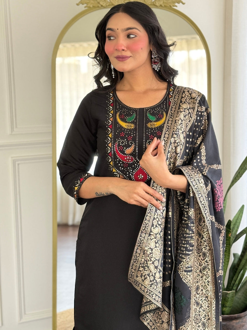 The52 Women Gorgeous Roman Silk Fabric Straight Kurta, Pant and Dupatta Set