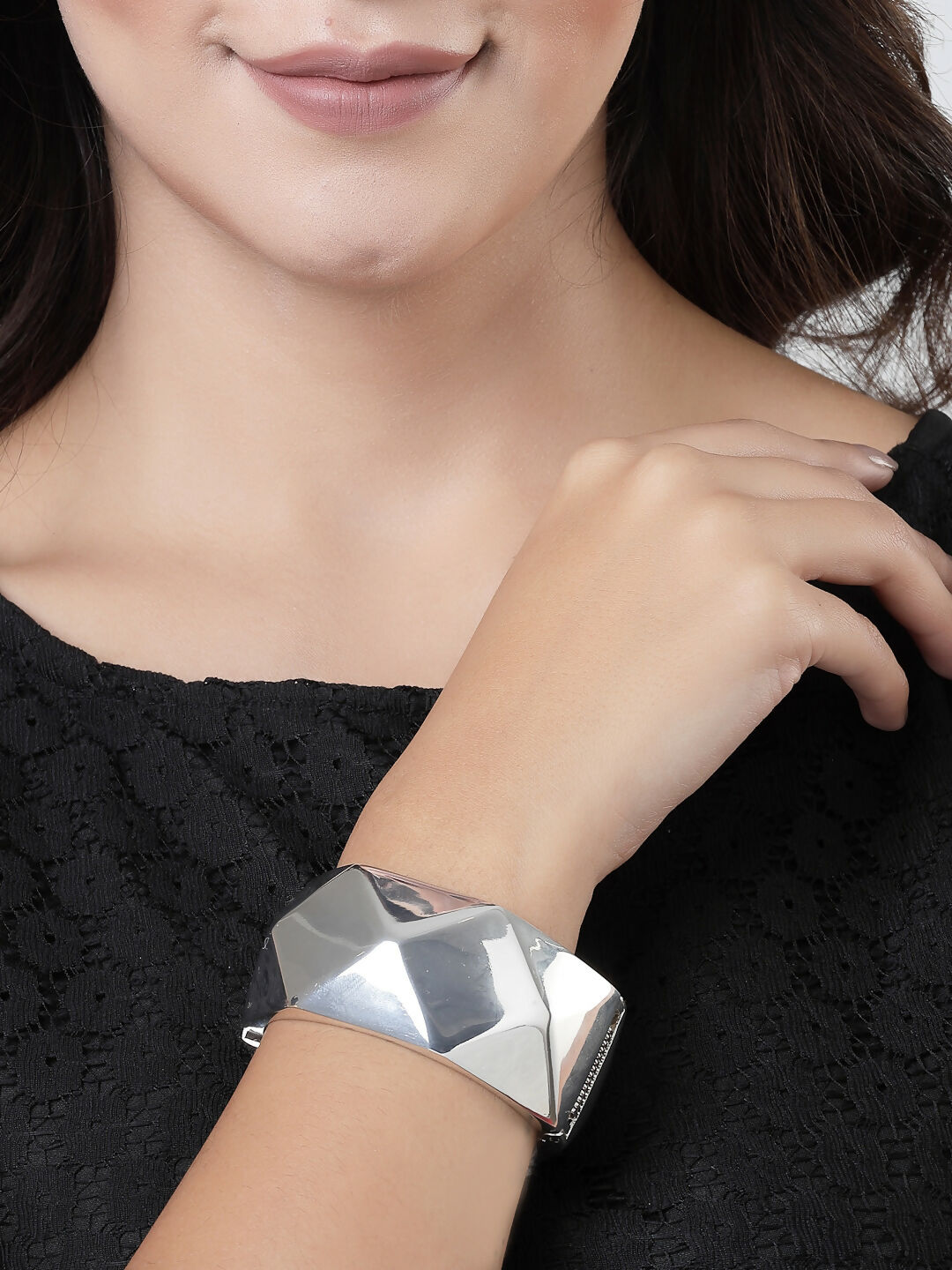 NVR Women Rhodium-Plated Kada Bracelet