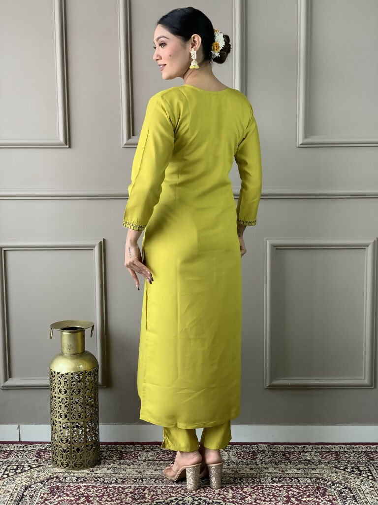 Lemon Viscose chanderi Stitched Suit With Dupatta - Tanisha
