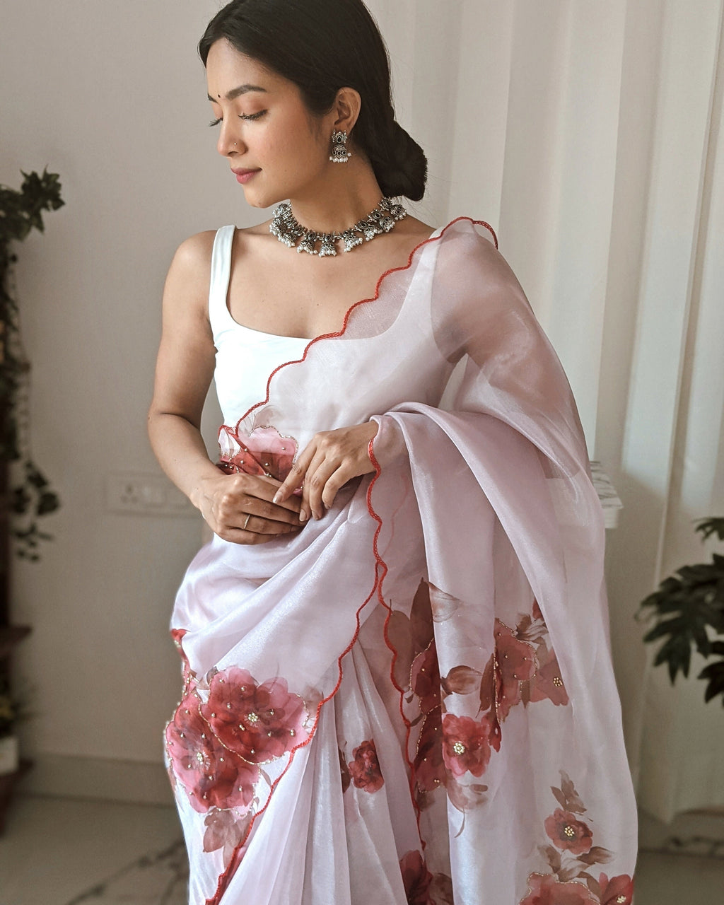 Vamsee Pinki Khatali Pink Organza Saree