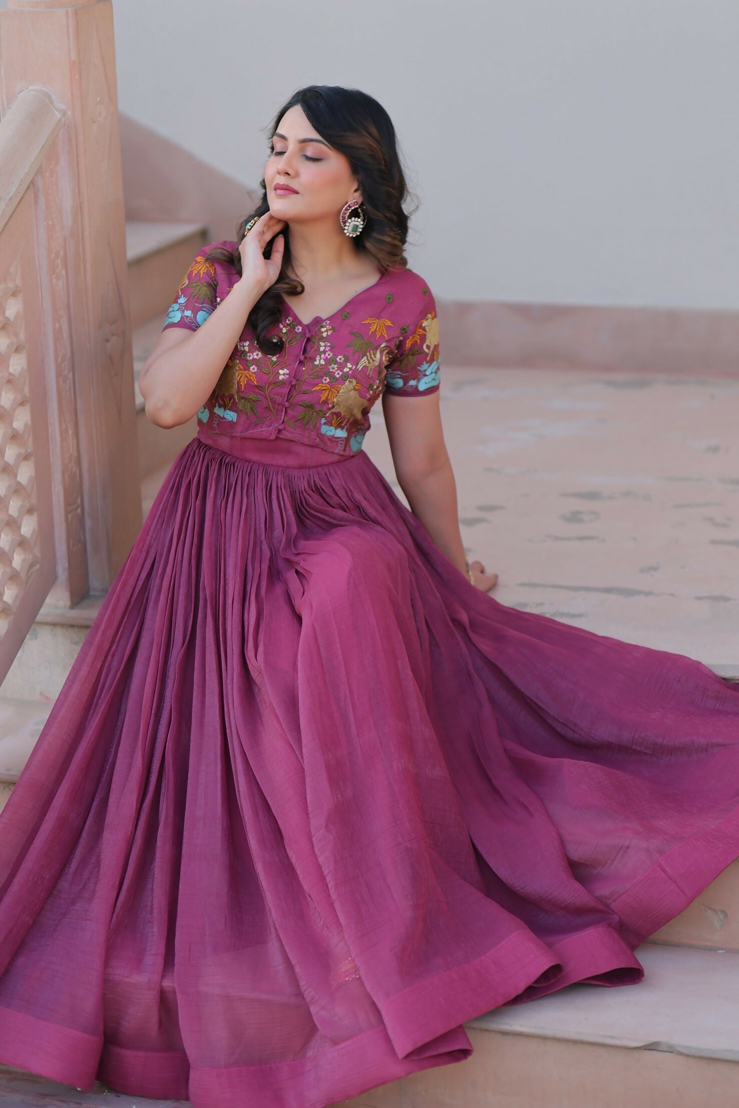 Joban Fashion Pink Crunchy Fabric Sequence Embroidery Work Kurta Set