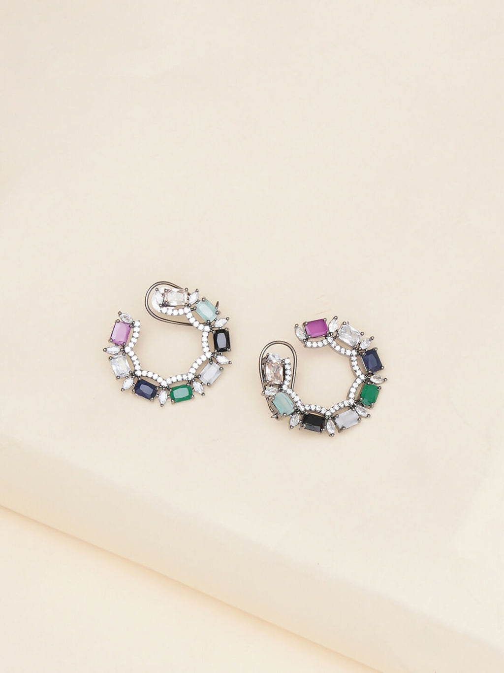 Multi Silver Stud Earrings- Ruby Raang
