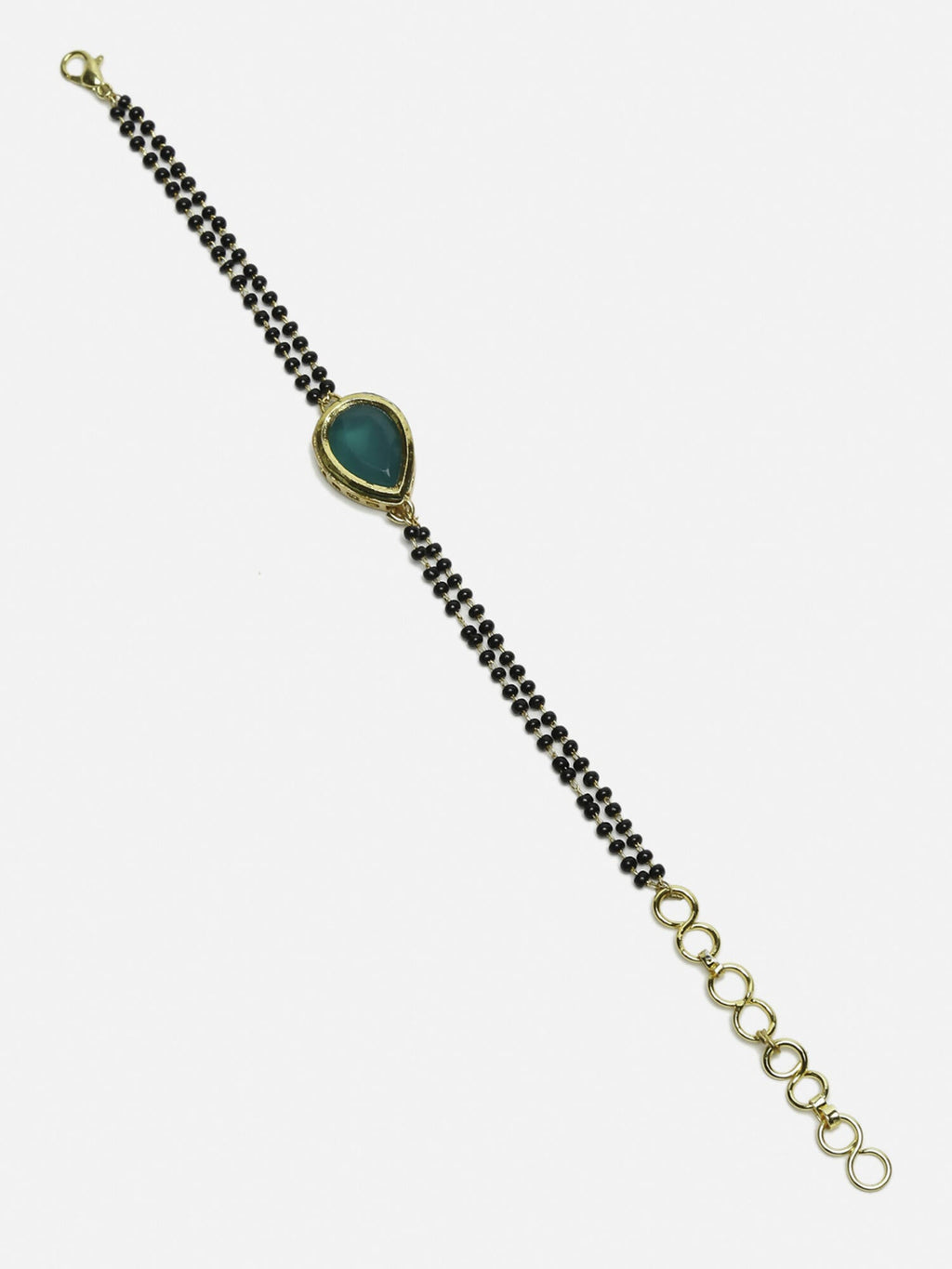 Women's Black Gold-Toned Gold-Polished Kundan Studded Charm Mangalsutra Bracelet - Ruby Raang