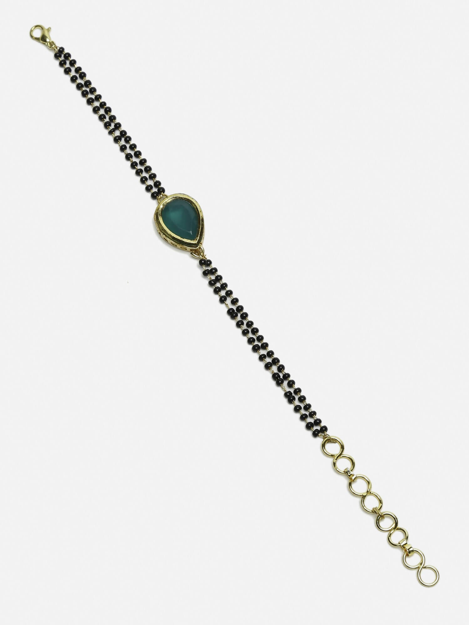 Women's Black Gold-Toned Gold-Polished Kundan Studded Charm Mangalsutra Bracelet - Ruby Raang