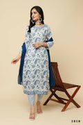 Designer Stylish White Keri cotton Stitched Suit With Dupatta - Tanisha